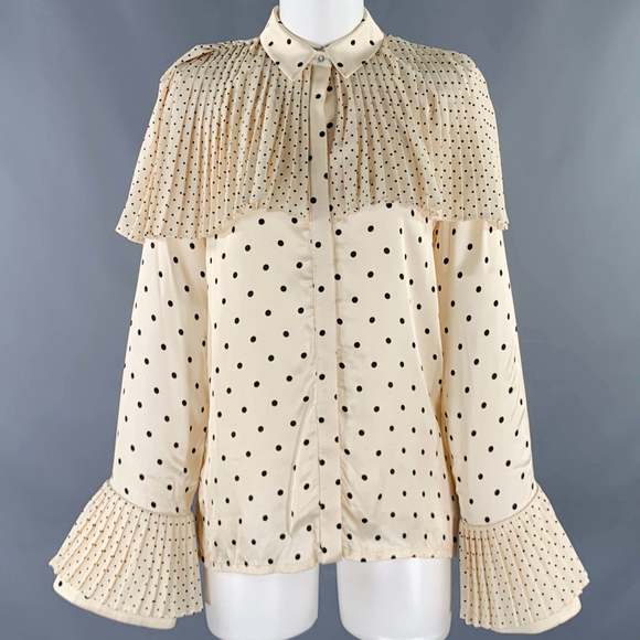 MOTHER OF PEARL Beige Black Viscose Polka Dot Pleated Blouse - Picture 1 of 10